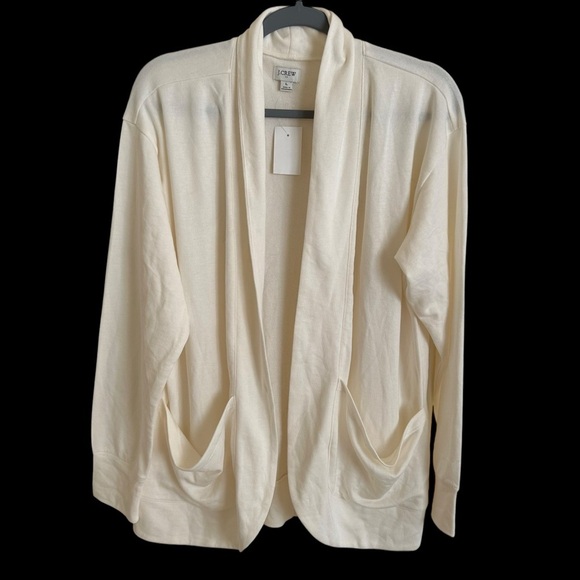 NWT J Crew Factory size Large Cream Modal Knit Open Front Wrap Cardigan Work New - Picture 2 of 9